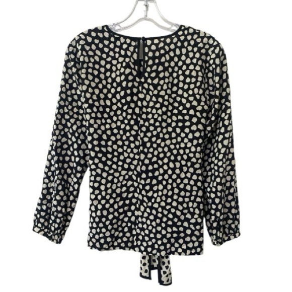 J. Crew Silk Black and Cream Pebble Print Polka Dot Blouse - Picture 4 of 7